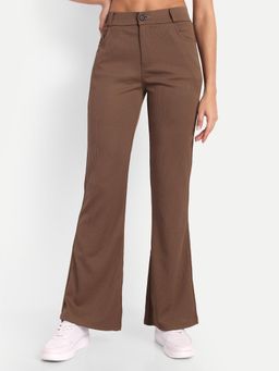 BROADSTAR - Women High-Rise Stretchable Brown Bootcut Corduroy Trousers