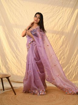 Odette - Mauve Organza Saree with Unstitched Blouse