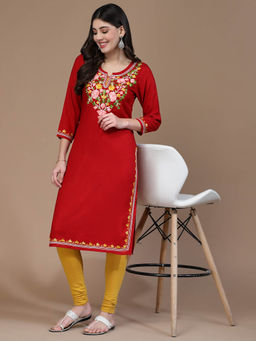 QAZMI - Kashmiri Aari Embroidered Straight Kurta