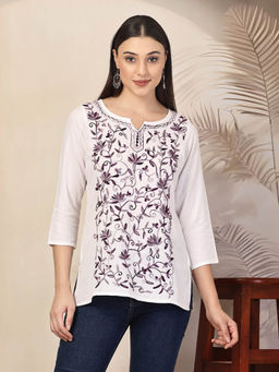 QAZMI - Jannat Kashmiri Floral Work Straight Kurti