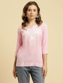QAZMI - Pink Kashmiri Floral Embroidered Kurti