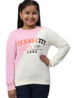 Cantabil - Girls Off-White Colorblock Full Sleeves Sweatshirt