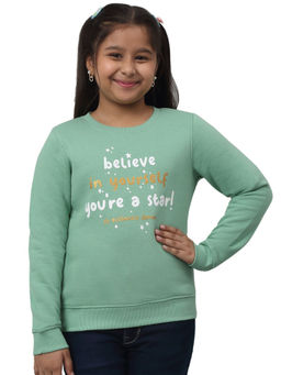 Cantabil - Girls Green Printed Full Sleeves Sweatshirt