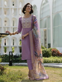 BLACK SCISSOR - Lavender Printed Ethnic Kurta with Pant & Dupatta (Set of 3)