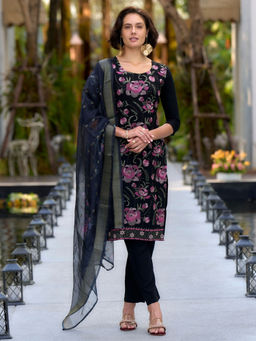 BLACK SCISSOR - Black Rayon Embroidered Ethnic Kurta with Pant & Dupatta (Set of 3)