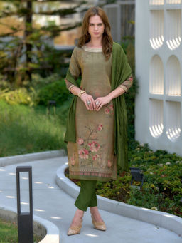 BLACK SCISSOR - Green Viscose Embellished Ethnic Kurta with Pant & Dupatta (Set of 3)