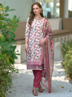 BLACK SCISSOR - Women's Cotton Pink Printed Ethnic Kurta with Pant & Dupatta (Set of 3)