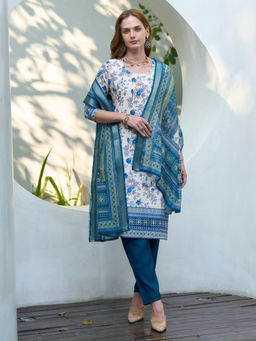BLACK SCISSOR - White Printed Ethnic Kurta with Pant & Dupatta (Set of 3)