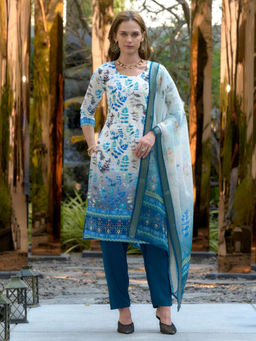 BLACK SCISSOR - White Floral Printed Ethnic Kurta with Pant & Dupatta (Set of 3)