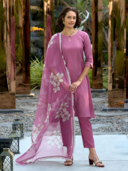 BLACK SCISSOR - Pink Viscose Ethnic Kurta with Pant & Dupatta (Set of 3)