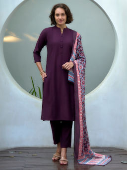 BLACK SCISSOR - Women's Viscose Purple Ethnic Kurta with Pant & Dupatta (Set of 3)