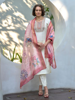 BLACK SCISSOR - Viscose Off-White Ethnic Kurta with Pant & Dupatta (Set of 3)