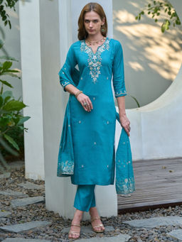 BLACK SCISSOR - Turquoise Ethnic Kurta with Pant & Dupatta (Set of 3)