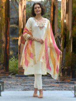 BLACK SCISSOR - Women's White Ethnic Kurta with Pant & Dupatta (Set of 3)