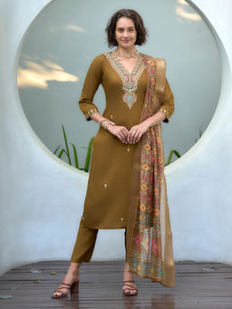 BLACK SCISSOR - Women's Brown Ethnic Kurta with Pant & Dupatta (Set of 3)