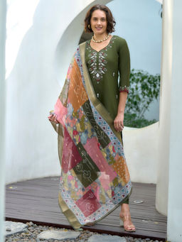 BLACK SCISSOR - Women's Green Ethnic Kurta with Pant & Dupatta (Set of 3)