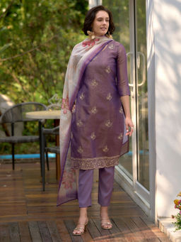 BLACK SCISSOR - Women's Lavender Ethnic Kurta with Pant & Dupatta (Set of 3)
