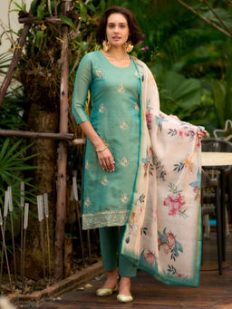 BLACK SCISSOR - Women's Green Ethnic Kurta with Pant & Dupatta (Set of 3)