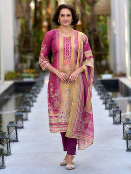 BLACK SCISSOR - Women's Silk Pink Ethnic Kurta with Pant & Dupatta (Set of 3)