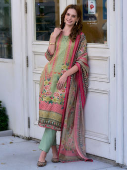 BLACK SCISSOR - Women's Silk Green Ethnic Kurta with Pant & Dupatta (Set of 3)
