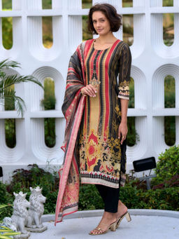 BLACK SCISSOR - Women's Silk Black Ethnic Kurta with Pant & Dupatta (Set of 3)