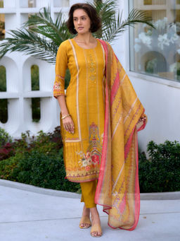 BLACK SCISSOR - Women's Silk Yellow Ethnic Kurta with Pant & Dupatta (Set of 3)