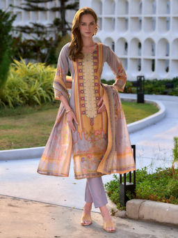 BLACK SCISSOR - Women's Silk Grey Colour Ethnic Kurta with Pant & Dupatta (Set of 3)