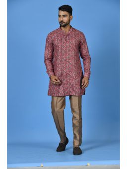 Simaaya - Red Printed Silk Kurta with Pant (Set of 2)
