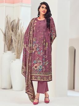 Stylee LIFESTYLE - Purple Muslin Embroidered Unstitched Dress Material