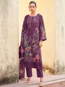 Stylee LIFESTYLE - Purple Organza Embroidered Unstitched Dress Material