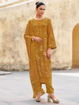 Stylee LIFESTYLE - Mustard Organza Embroidered Unstitched Dress Material