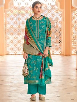 Stylee LIFESTYLE - Green Dola Silk Jacquard Embroidered Unstitched Dress Material