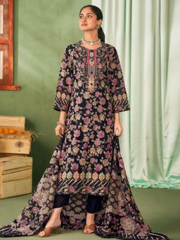 Stylee LIFESTYLE - Black Lawn Cotton Printed Unstitched Dress Material