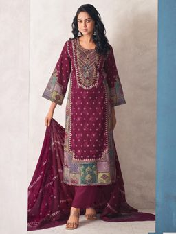 Stylee LIFESTYLE - Wine Lawn Cotton Printed Unstitched Dress Material