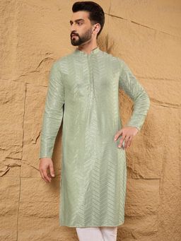 ETHNIC BAY - Men Green Viscose Rayon Embroidered Kurta