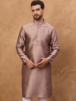 ETHNIC BAY - Men Mauve Silk Blend Woven Design Straight Kurta