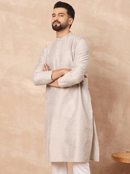 ETHNIC BAY - Silk Geometric Printed Straight Grey Kurta
