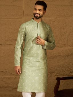 ETHNIC BAY - Men's Green Viscose Rayon Bandhani Embroidered Straight Kurta