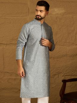 ETHNIC BAY - Men's Blue Viscose Rayon Bandhani Embroidered Straight Kurta