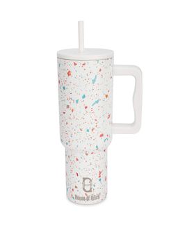 House of Quirk - Water Tumbler Hot - Cold with Handle & Lid 2 Straw 1200ML - Cream Paint
