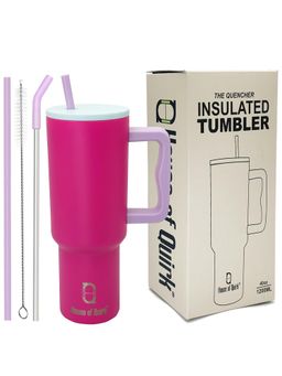 House of Quirk - Water Tumbler Hot - Cold with Handle & Lid 2 Straw 1200ML - Multi-Color Flam