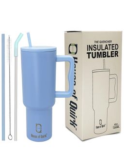 House of Quirk - Water Tumbler Hot - Cold with Handle & Lid 2 Straw 1200ML - Mist Blue