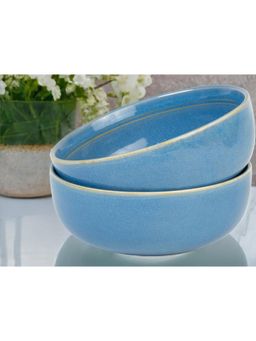 BODHI HOUSE - Mid Blue Handcrafted Ceramic Serving Bowls - 850 ml (Pack of 2)