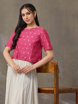Fabindia - Pink Cotton Silk Blend Cutwork Short Top