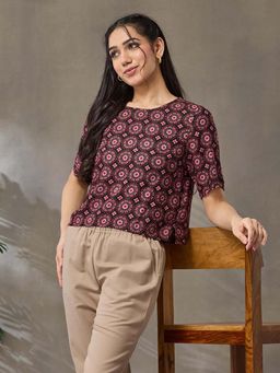 Fabindia - Black Viscose Printed Short Top
