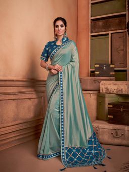 Odette - Green Dual Tone Silk Designer Saree with Unstitched Blouse