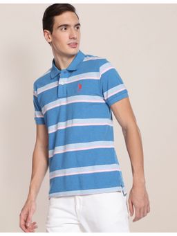 U.S. POLO ASSN. - Blue Horizontal Stripe Cotton Polo T-Shirt