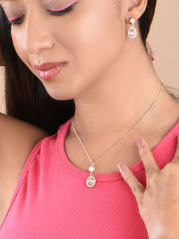 ToniQ - Pink Gold Plated Partywear CZ and Pearl Stone Charm Jewellery Set for Women
