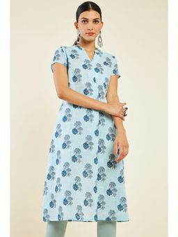 Soch - Women Blue Cotton Printed Kurta