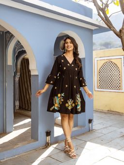AADEWS - Abhi Brown Embroidered Mini Dress